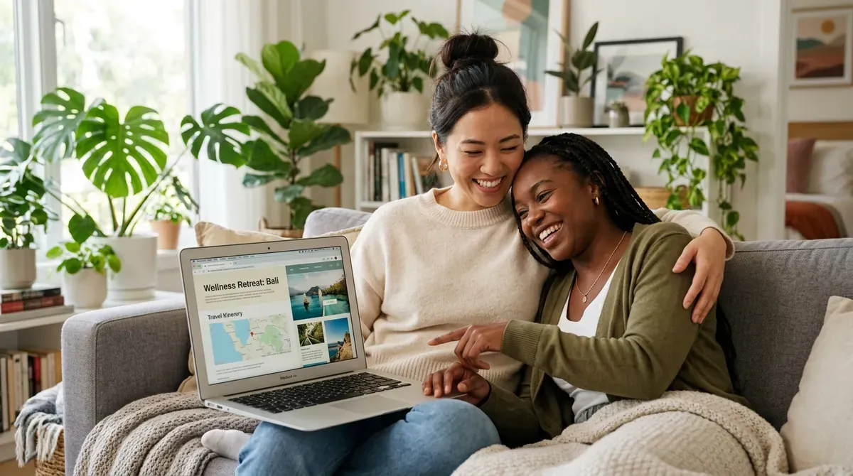 LGBTQ+ couple embracing warmly with joy and confidence in a healthy, loving relationship