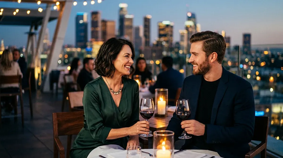 Affirming LGBTQ+ couple in Colorado enjoying an authentic romantic moment together